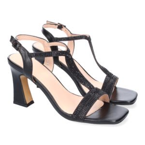 Sandalias Negras de Tacón Alto con Adornos Brillantes