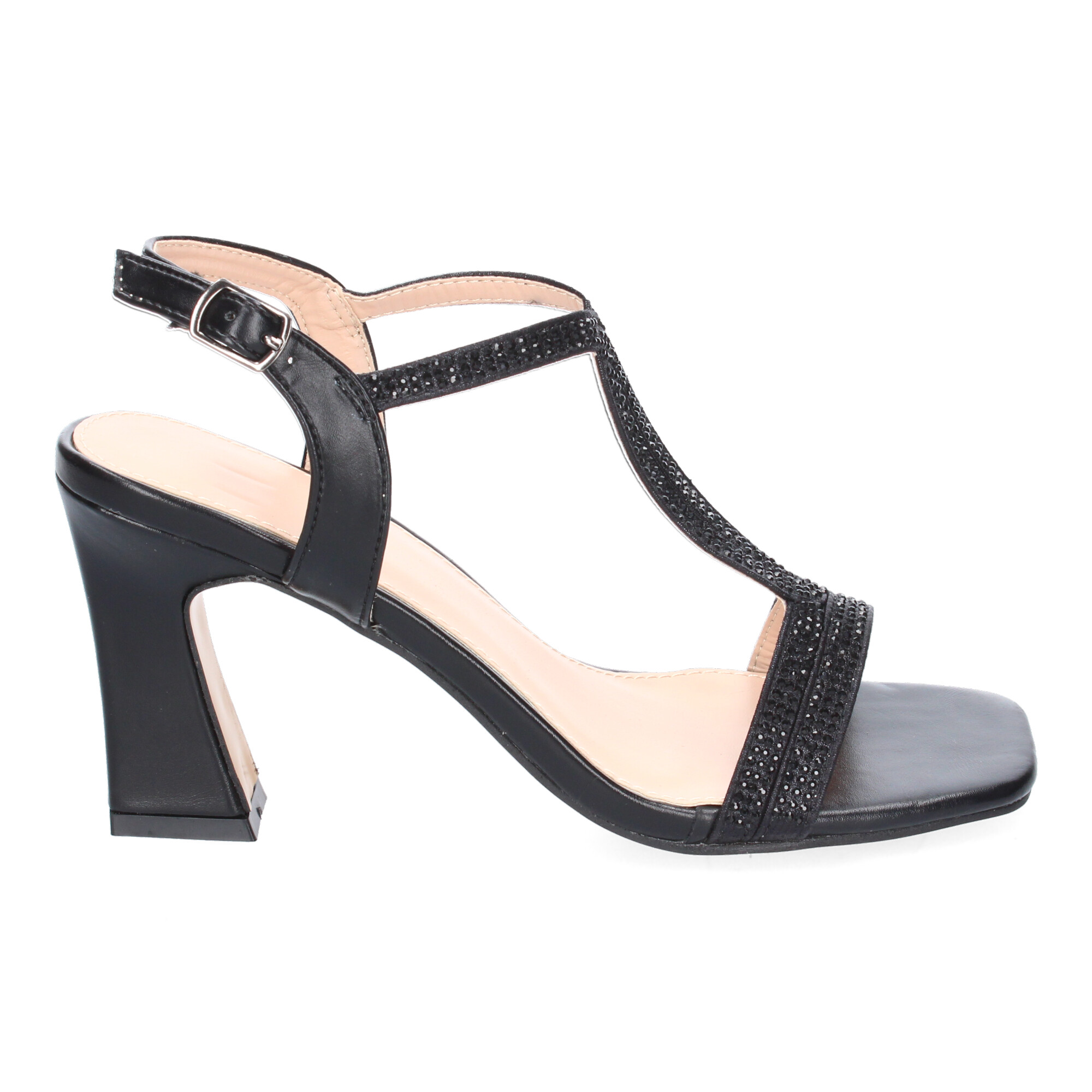 Sandalias Negras de Tacón Alto con Adornos Brillantes 2 Sandalias Negras de Tacón Alto con Adornos Brillantes - Imagen 2