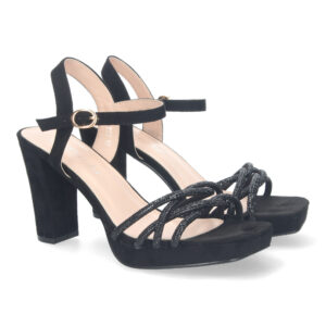 Sandalias de Tacón con Brillos en Color Negro