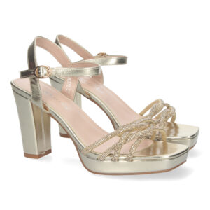 Sandalias de Tacón con Brillos en Color Oro