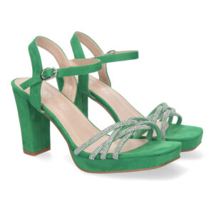 Sandalias de Tacón con Brillos en Color Verde