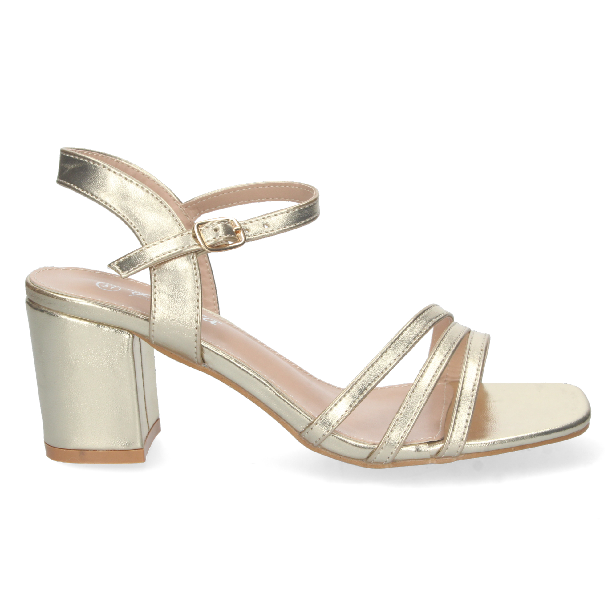 Sandalias Doradas de Tacón Ancho 2 Sandalias Doradas de Tacón Ancho - Imagen 2