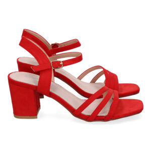 Sandalias Rojas de Tacón Ancho