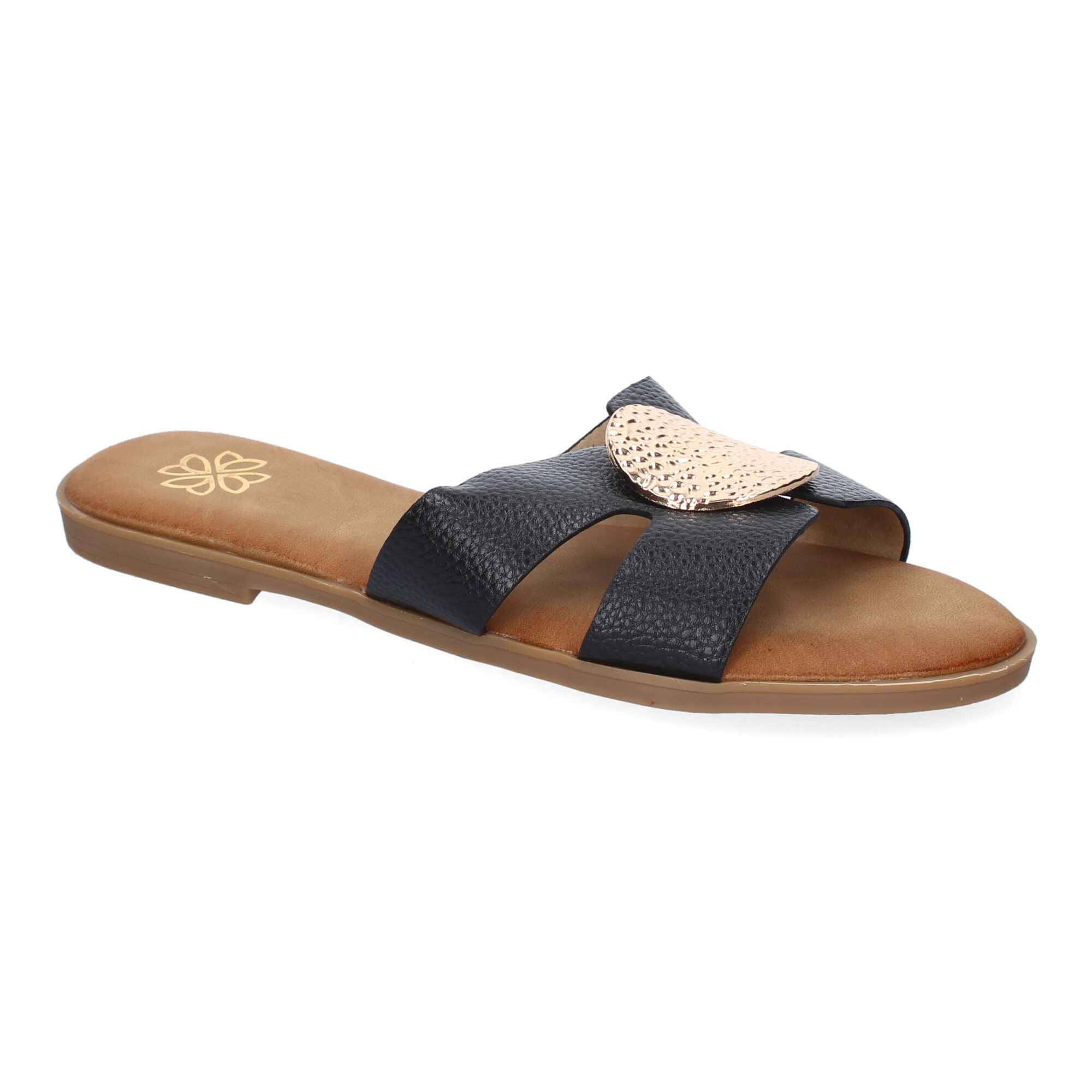 Sandalia Plana con Adorno Dorado – Color Negro 3 Sandalia Plana con Adorno Dorado – Color Negro - Imagen 3