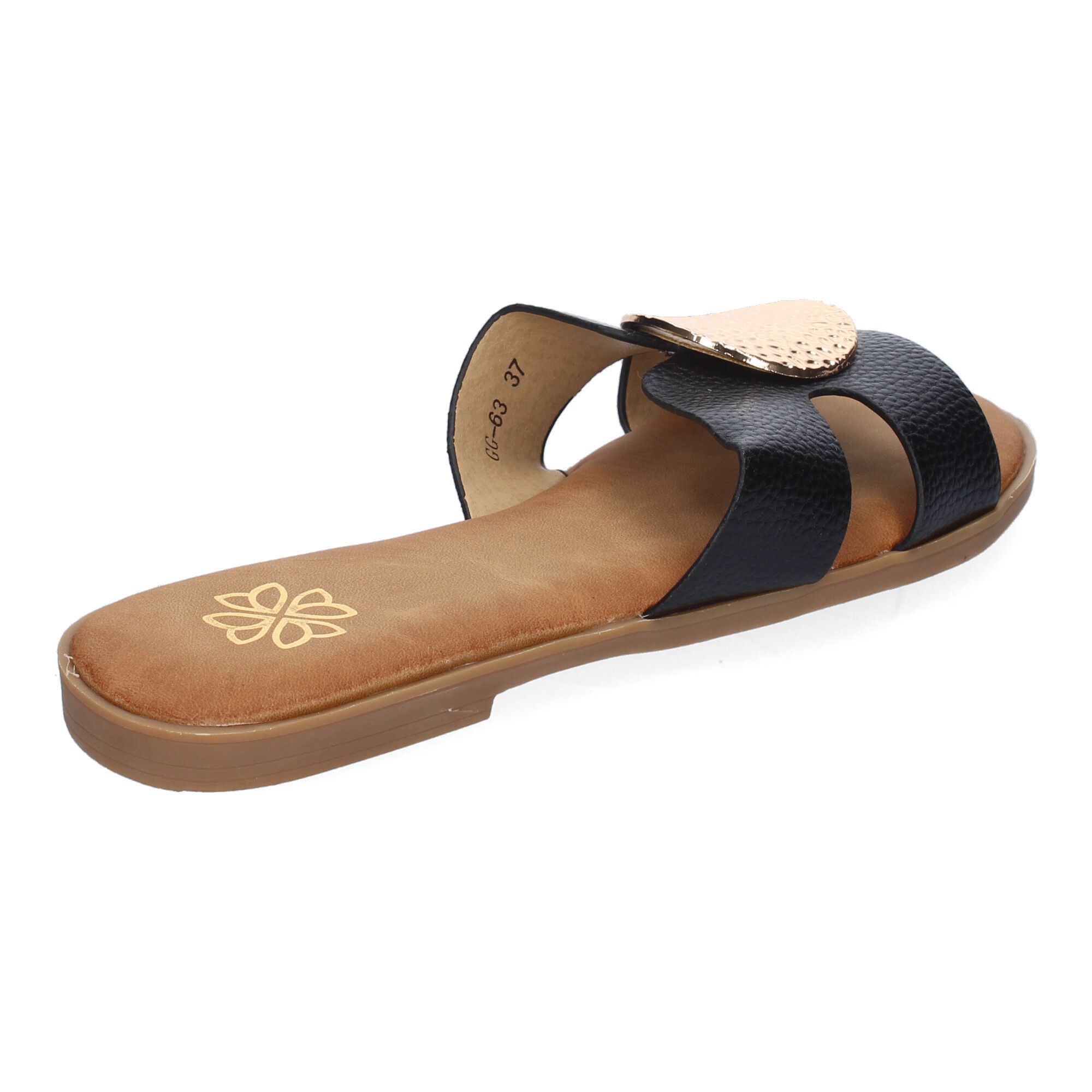 Sandalia Plana con Adorno Dorado – Color Negro 4 Sandalia Plana con Adorno Dorado – Color Negro - Imagen 4