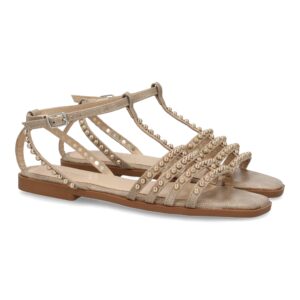 Sandalias Planas con Tachuelas Color Kaki