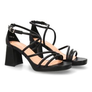 Sandalia de tiras finas con tacón ancho color Negro