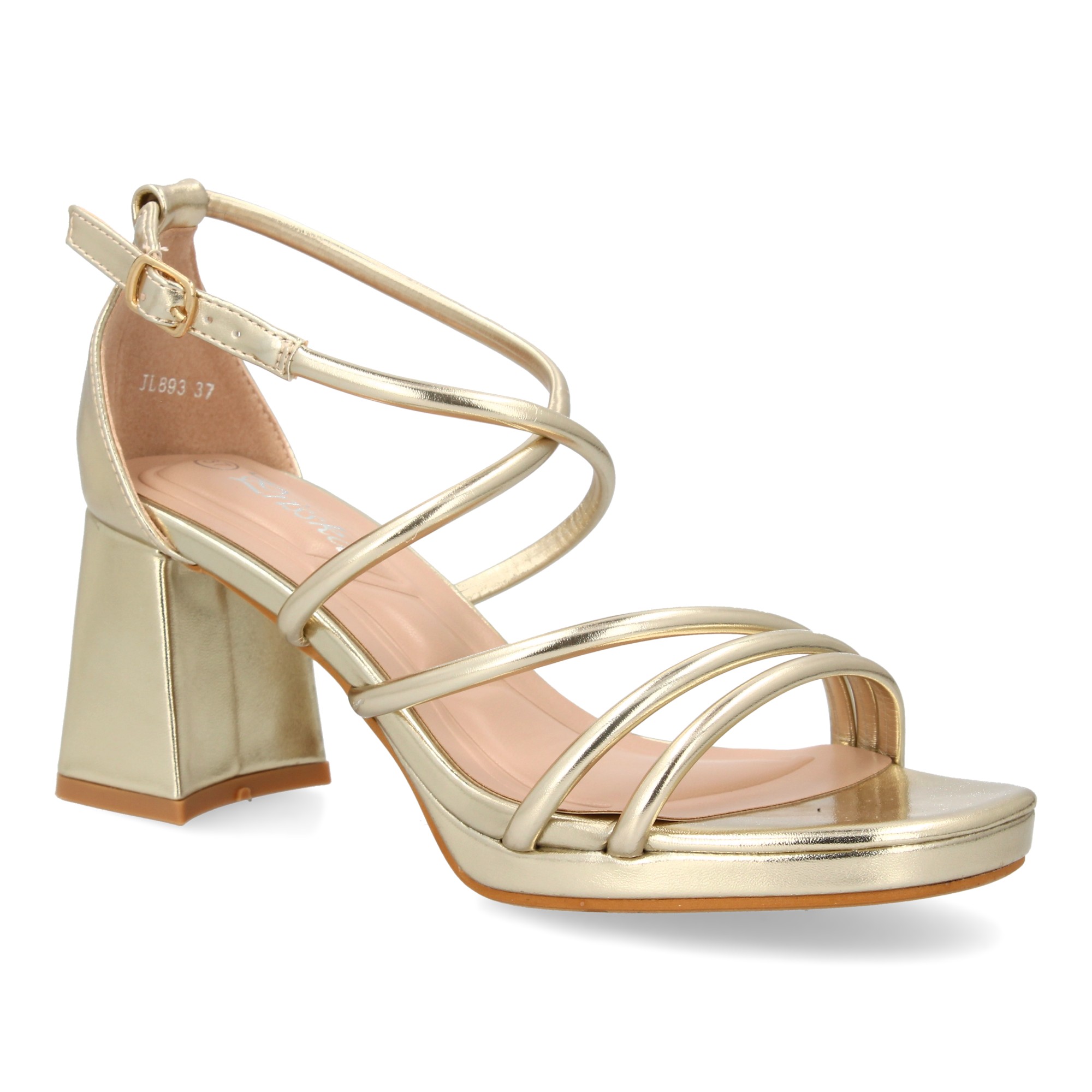 Sandalia de Tiras Finas con Tacón Ancho Color Oro 3 Sandalia de Tiras Finas con Tacón Ancho Color Oro - Imagen 3