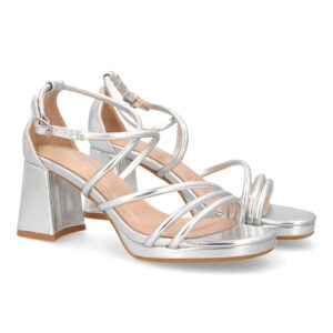 Sandalia de Tacón Plata con Tiras Finas