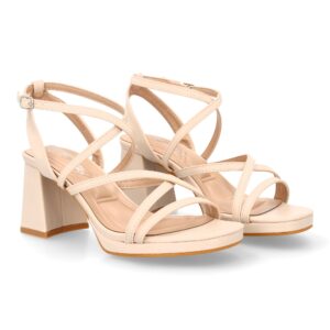 Sandalia de tacón con tiras cruzadas Beige