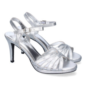 Sandalias Plateadas De Tacón Medio De Vestir Para Mujer