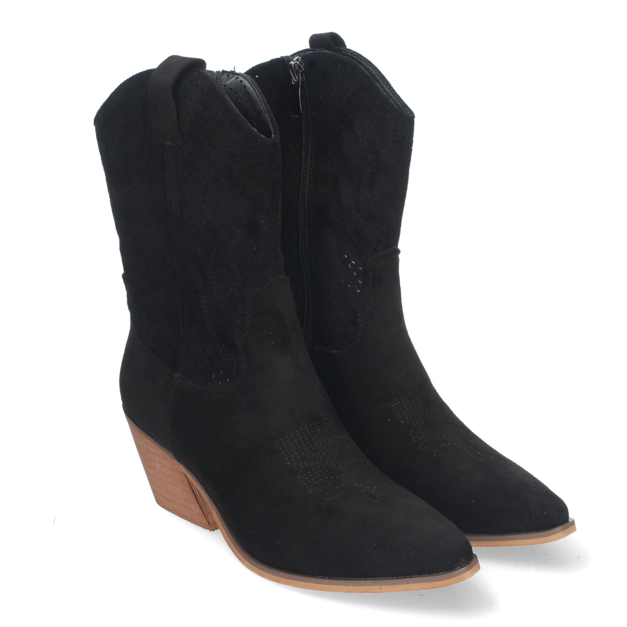 Botines De Tacón Bajo Calados Color Negras Para Mujer 1 Botines De Tacón Bajo Calados Color Negras Para Mujer