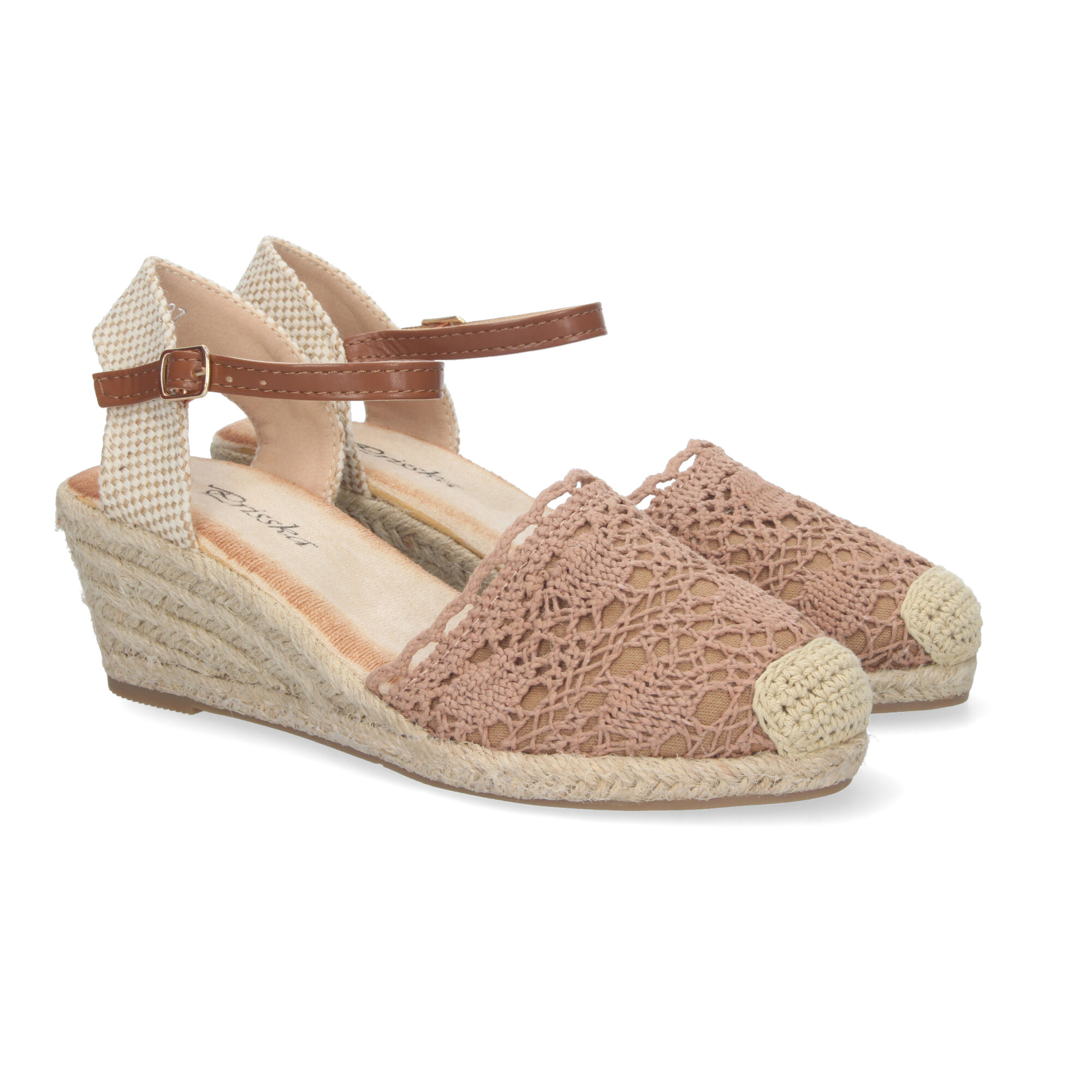 Alpargata De Cuña Media De Yute Pala Crochet Kaki 1 Alpargata De Cuña Media De Yute Pala Crochet Kaki