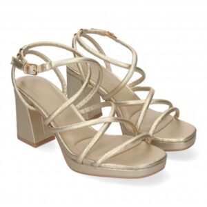 Sandalias Doradas de Tacón con Diseño de Tiras