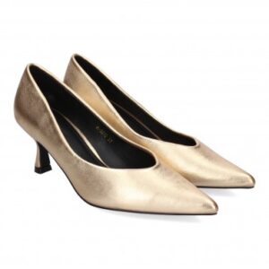 Zapatos De Tacón Medio Punta Fina Color Oro