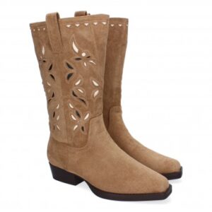 Botas Tacón Bajo Caña Calada Para Mujer Color Kaki