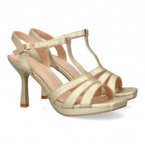 Sandalias de Tacón con Tiras Cruzadas Color Oro