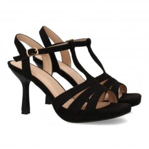 Sandalias de Tacón con Tiras Cruzadas Color Negro