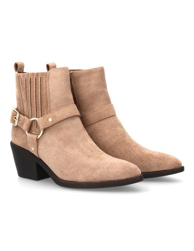 Botín Mujer Estilo Cowboy con Hebilla Taupe 1 Botín Mujer Estilo Cowboy con Hebilla Taupe