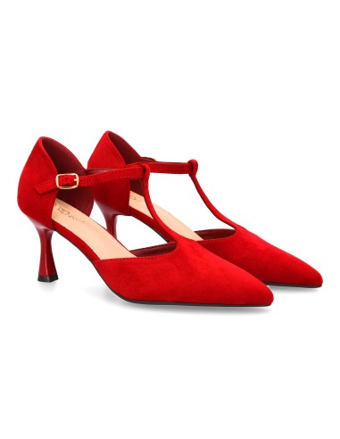 Zapato de tacón medio con tira en T rojo 1 Zapato de tacón medio con tira en T rojo