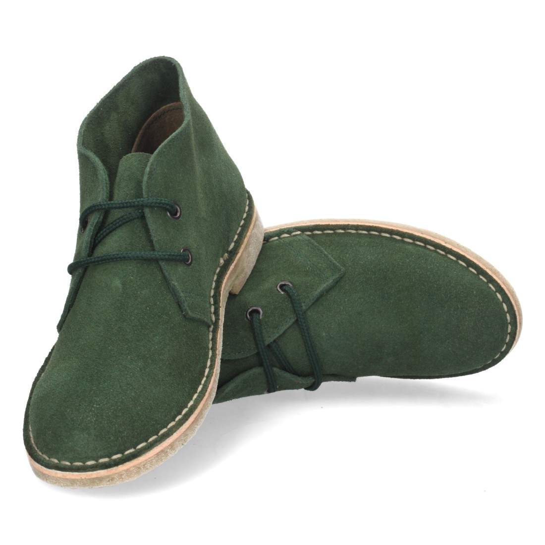 Botín Desert Boots Unisex Verde en Piel Serraje con Suela de Crepé 5 Botín Desert Boots Unisex Verde en Piel Serraje con Suela de Crepé - Imagen 5