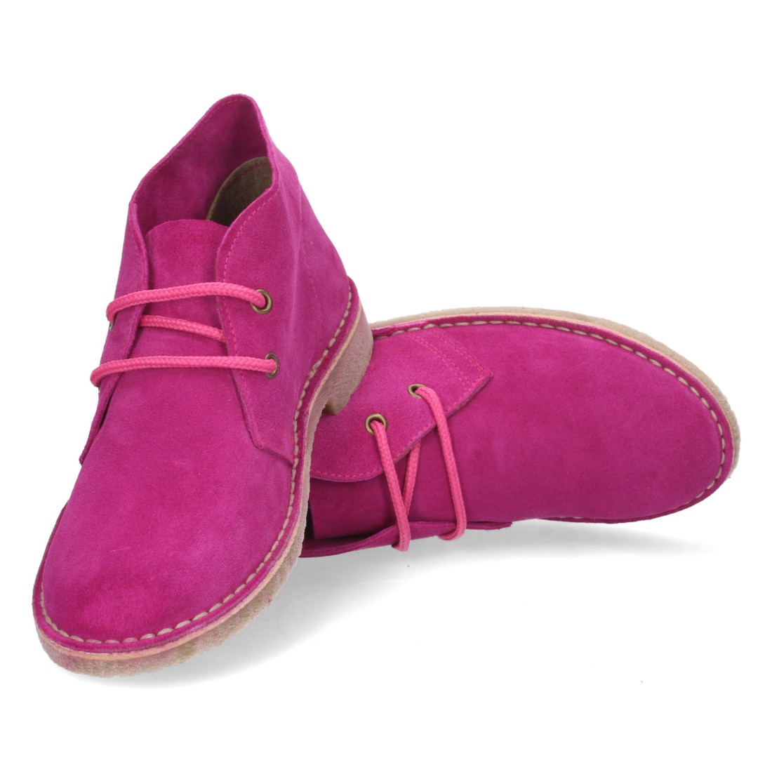 Botín Desert Boots Unisex Fucsia en Piel Serraje con Suela de Crepé 5 Botín Desert Boots Unisex Fucsia en Piel Serraje con Suela de Crepé - Imagen 5