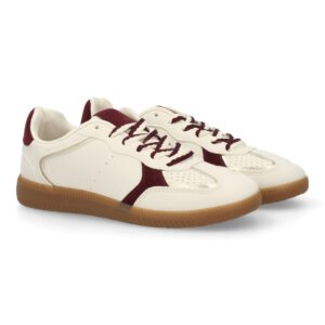 Zapatillas Retro Blancas con Detalles Burdeos y Suela de Goma