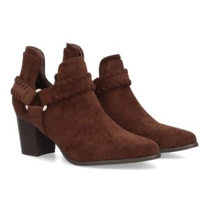 Botines de Ante Marrón Chocolate con Tacón Ancho y Detalle Trenzado