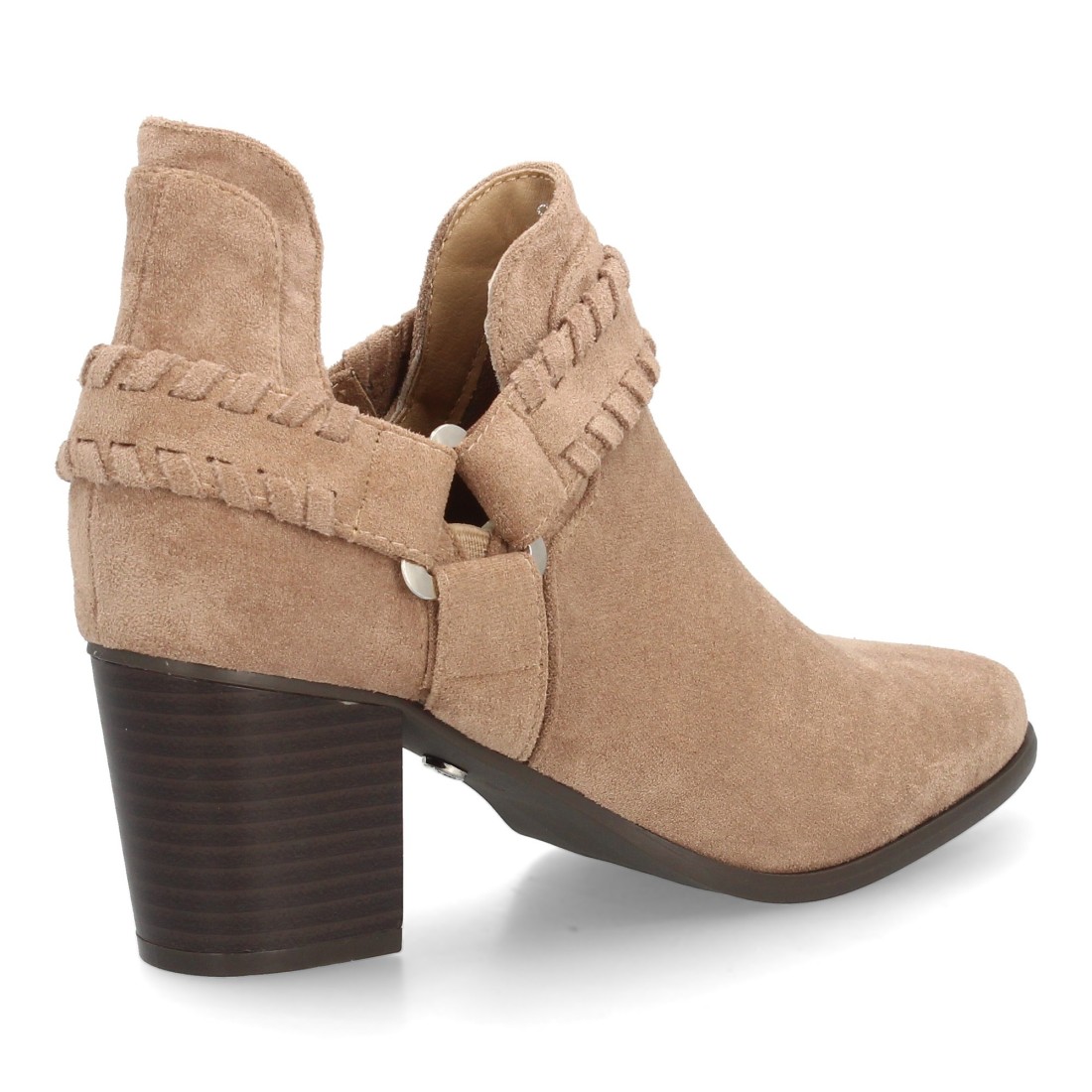 Botines de Ante Beige con Tacón Ancho y Detalle Trenzado 4 Botines de Ante Beige con Tacón Ancho y Detalle Trenzado - Imagen 4