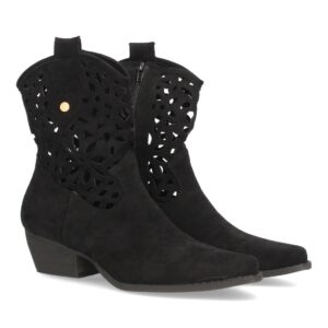 Botines Negros Calados de Ante con Cremallera