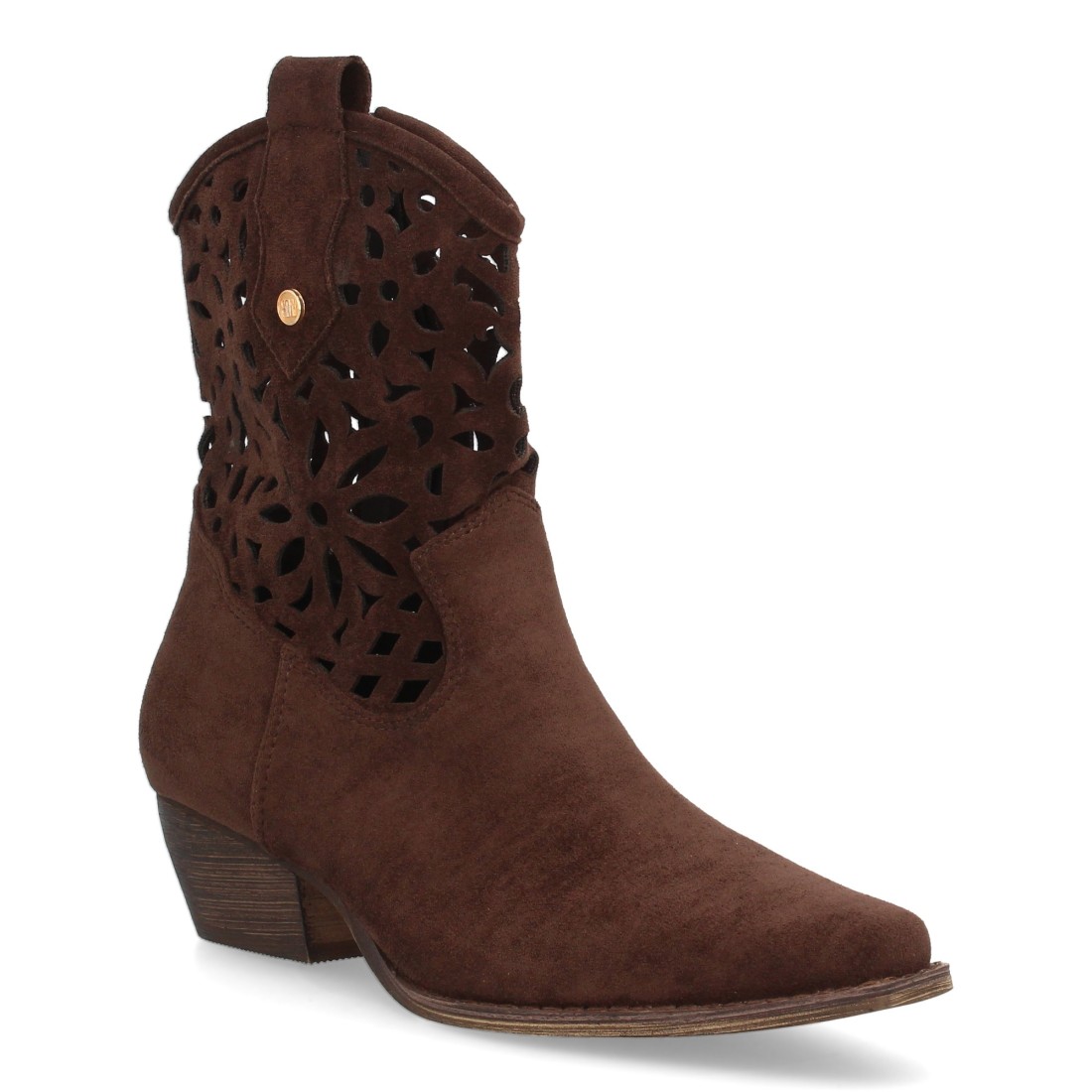 Botines Calados Boho Marrón Chocolate en Serraje con Cremallera y Tacón Bajo 3 Botines Calados Boho Marrón Chocolate en Serraje con Cremallera y Tacón Bajo - Imagen 3