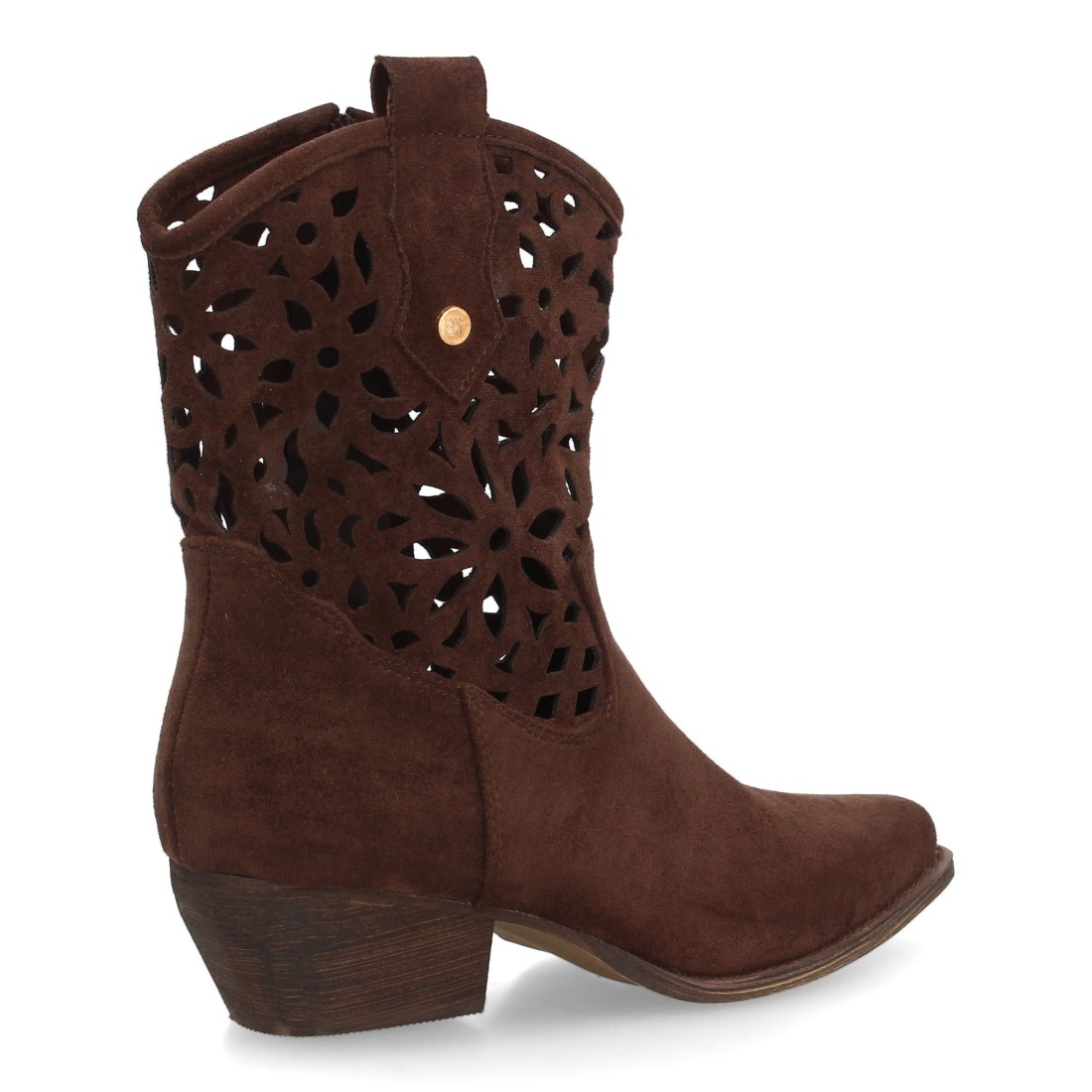 Botines Calados Boho Marrón Chocolate en Serraje con Cremallera y Tacón Bajo 4 Botines Calados Boho Marrón Chocolate en Serraje con Cremallera y Tacón Bajo - Imagen 4