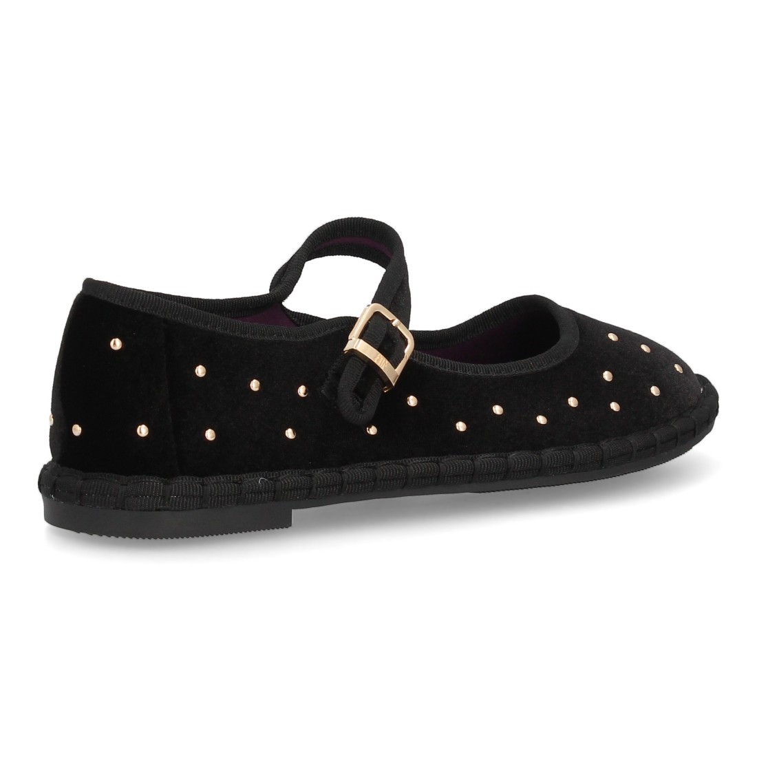 Merceditas Negras Aterciopeladas con Tachuelas y Hebilla 4 Merceditas Negras Aterciopeladas con Tachuelas y Hebilla - Imagen 4