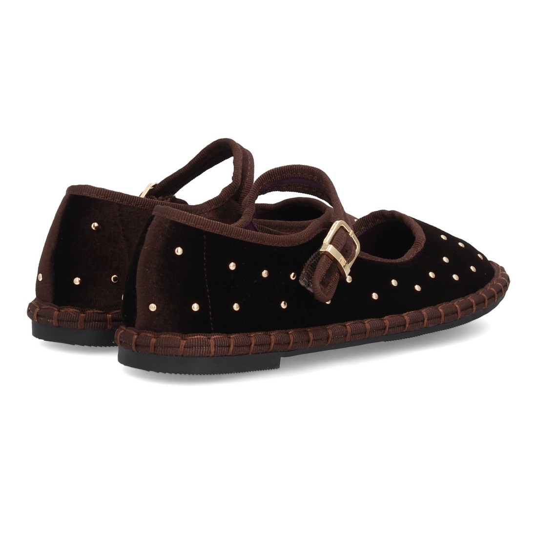 Merceditas de Terciopelo Marrón Café con Tachuelas Doradas y Hebilla 5 Merceditas de Terciopelo Marrón Café con Tachuelas Doradas y Hebilla - Imagen 5