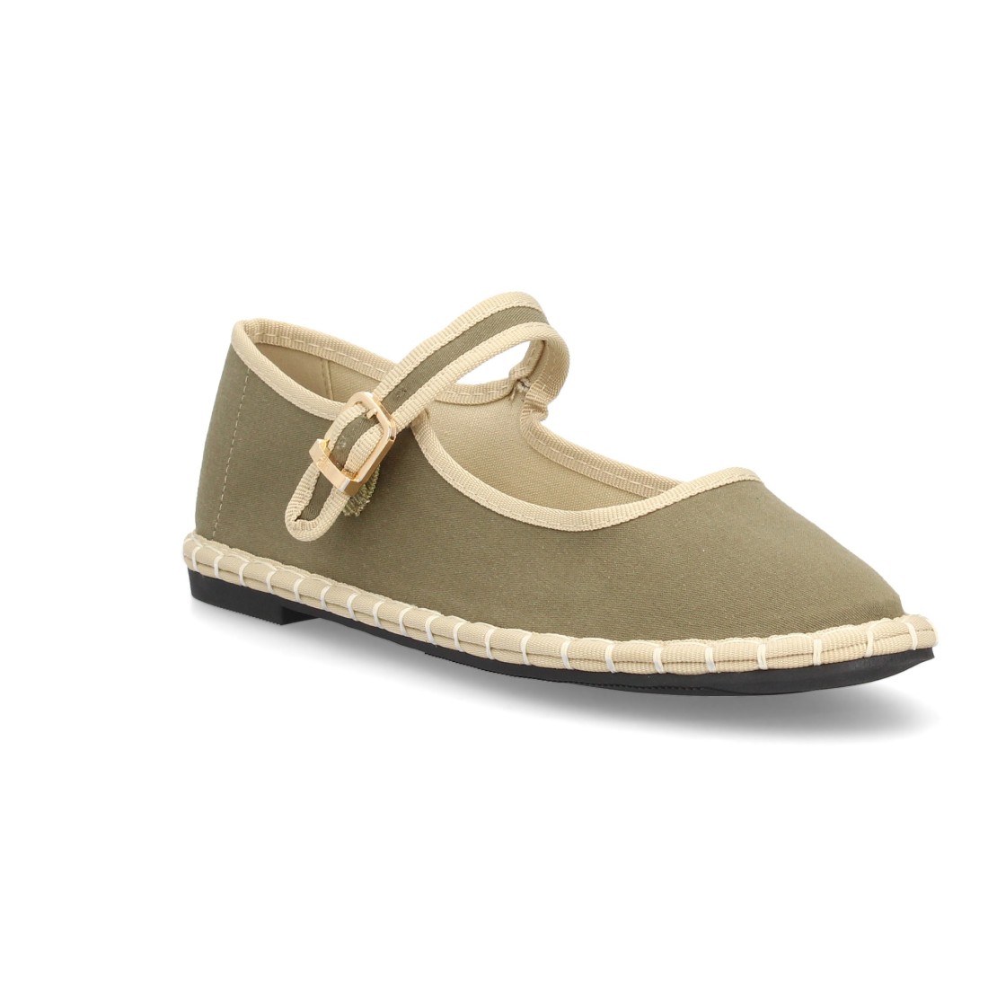 Merceditas planas de mujer en verde kaki con hebilla 3 Merceditas planas de mujer en verde kaki con hebilla - Imagen 3