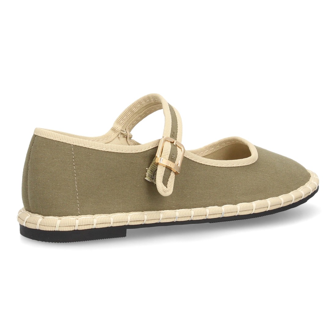 Merceditas planas de mujer en verde kaki con hebilla 4 Merceditas planas de mujer en verde kaki con hebilla - Imagen 4