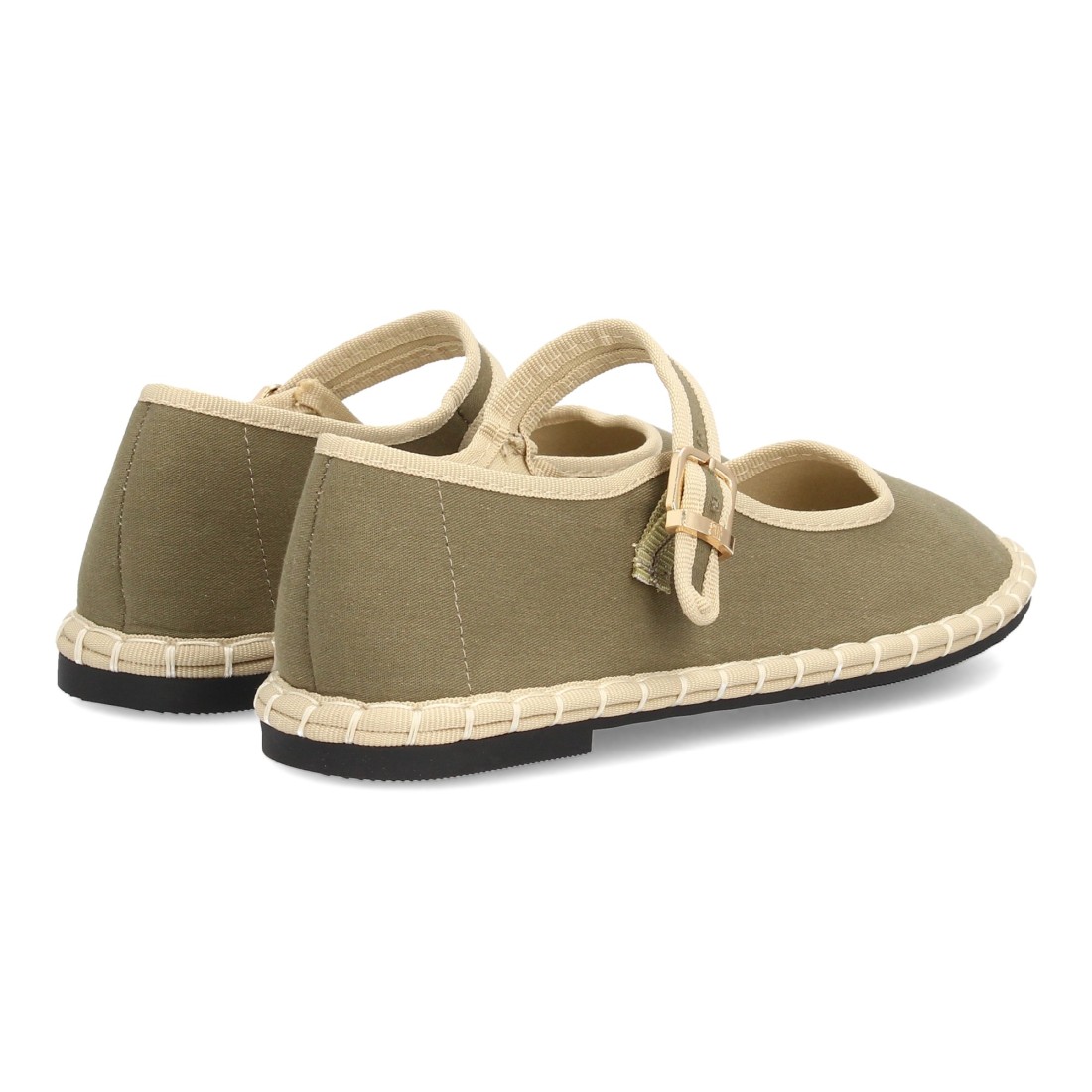 Merceditas planas de mujer en verde kaki con hebilla 5 Merceditas planas de mujer en verde kaki con hebilla - Imagen 5