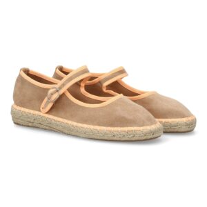 Alpargatas Merceditas Beige con Ribete Melocotón y Suela de Yute