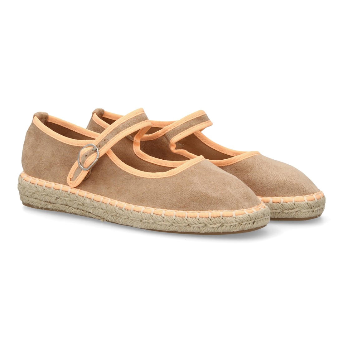 Alpargatas Merceditas Beige con Ribete Melocotón y Suela de Yute 1 Alpargatas Merceditas Beige con Ribete Melocotón y Suela de Yute