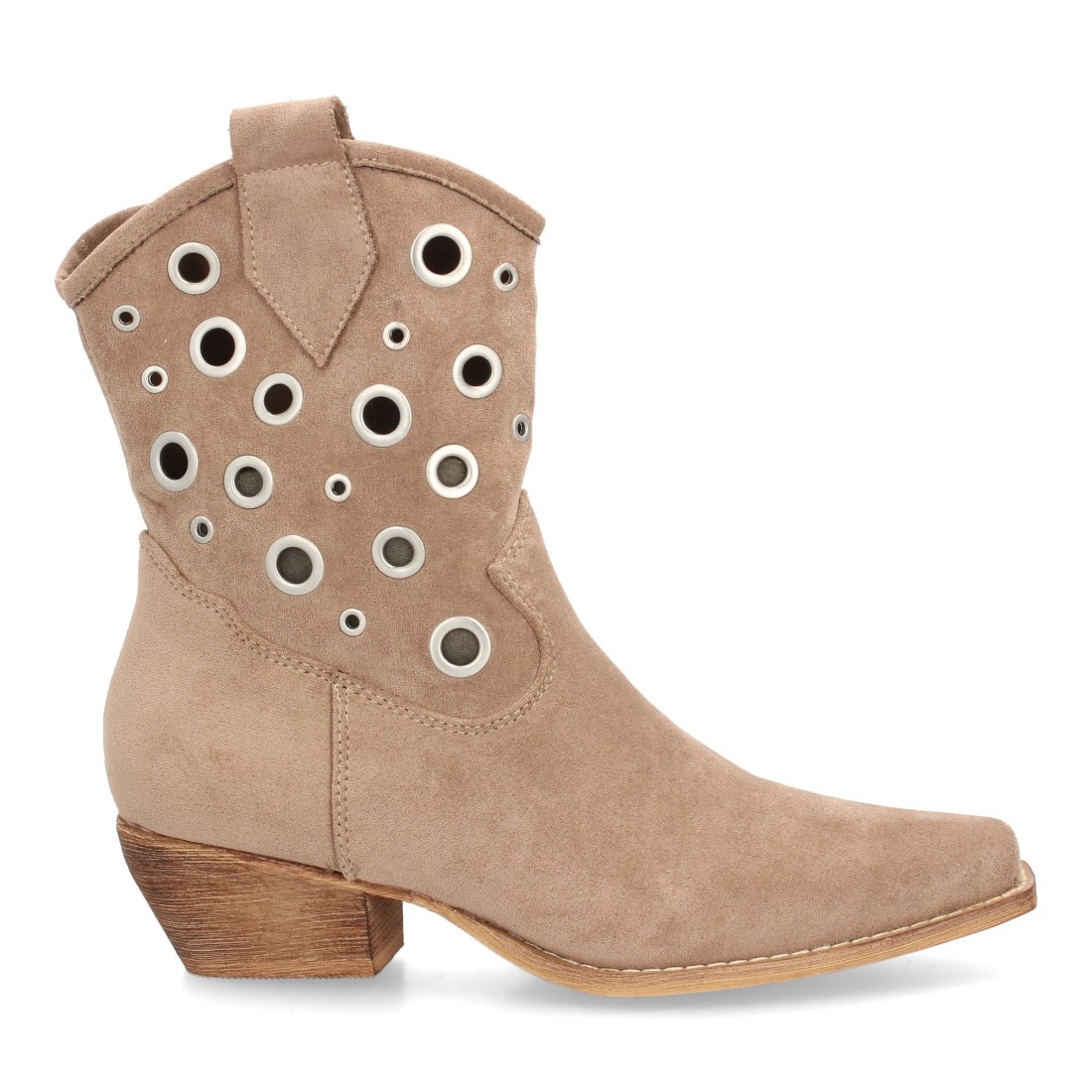 Botín Cowboy Beige de Ante con Ojales Metálicos 2 Botín Cowboy Beige de Ante con Ojales Metálicos - Imagen 2