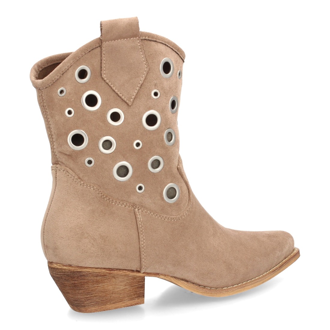 Botín Cowboy Beige de Ante con Ojales Metálicos 4 Botín Cowboy Beige de Ante con Ojales Metálicos - Imagen 4