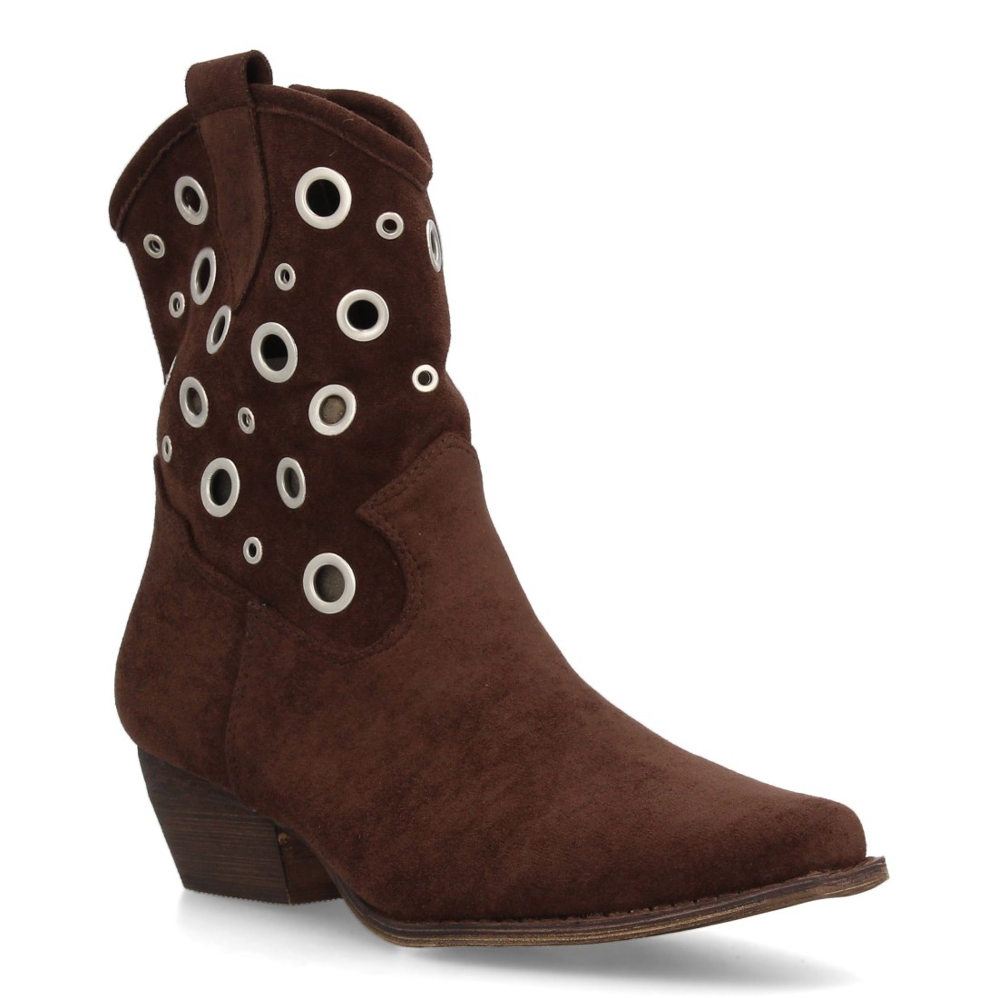 Botines Western Marrón en Serraje con Ojales Metálicos 3 Botines Western Marrón en Serraje con Ojales Metálicos - Imagen 3