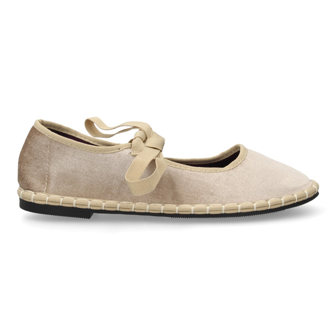 Bailarinas Planas Beige Aterciopeladas con Lazada 2 Bailarinas Planas Beige Aterciopeladas con Lazada - Imagen 2