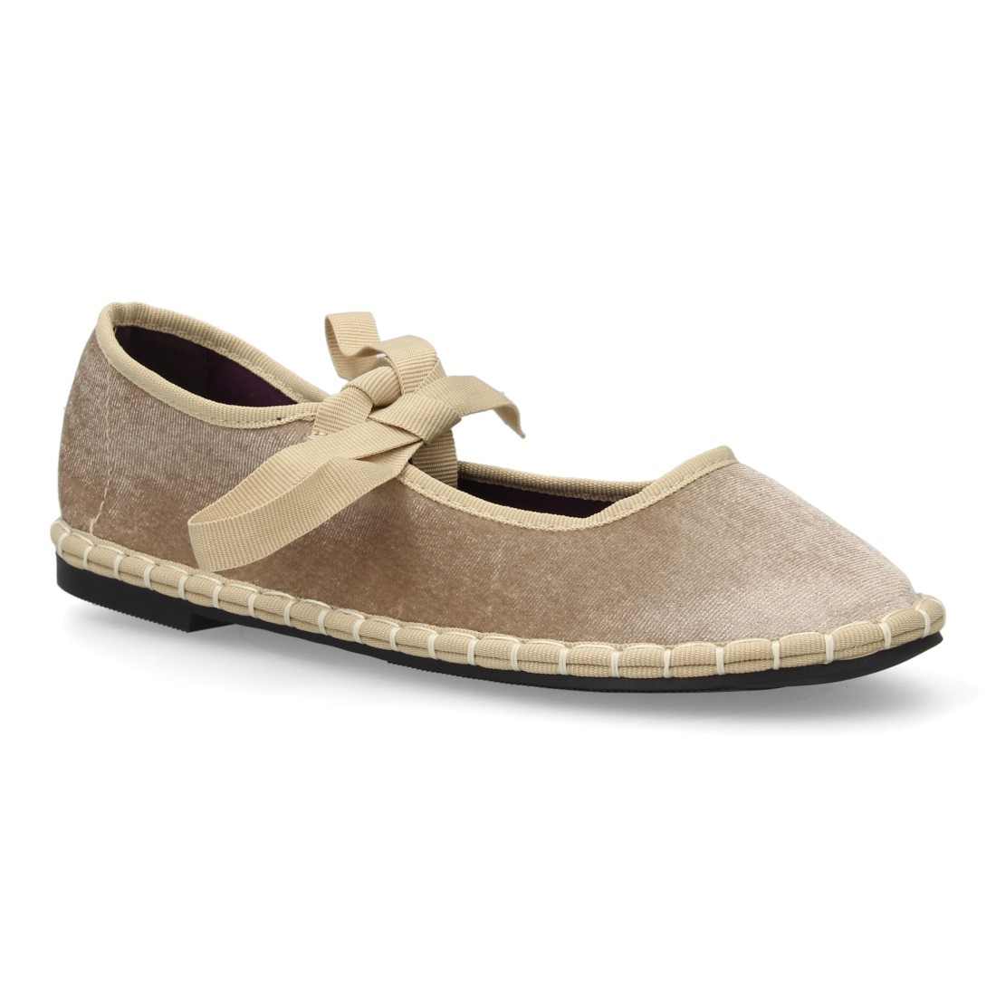 Bailarinas Planas Beige Aterciopeladas con Lazada 3 Bailarinas Planas Beige Aterciopeladas con Lazada - Imagen 3