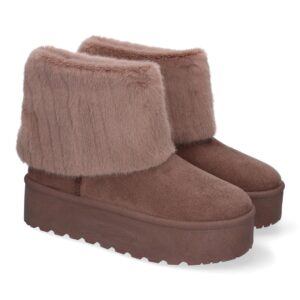 Botines con Peluche en Color Café y Plataforma