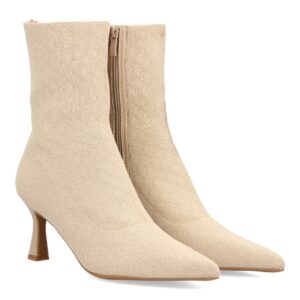 Botín Calcetín Beige con Tacón kitten