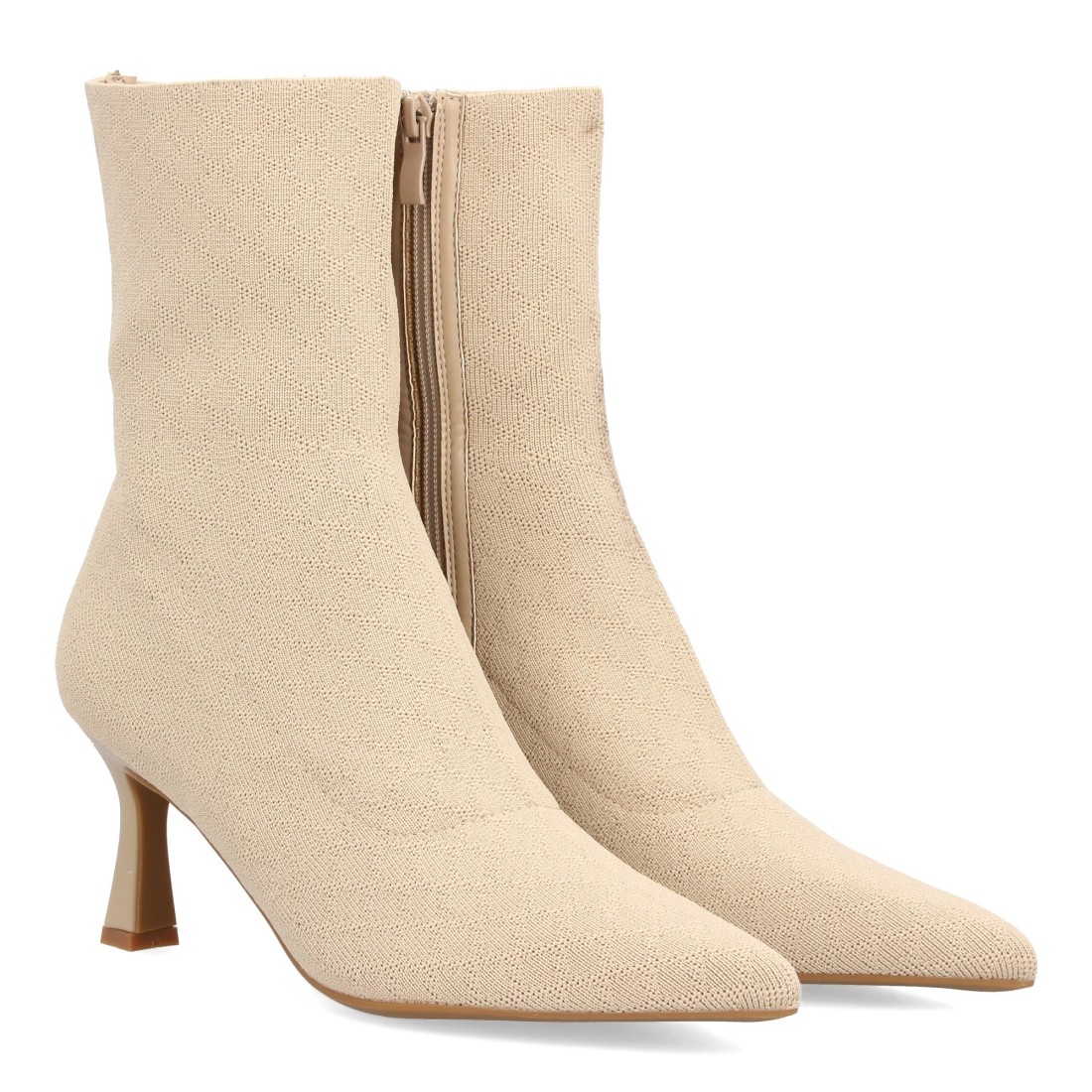 Botín Calcetín Beige con Tacón kitten 1 Botín Calcetín Beige con Tacón kitten