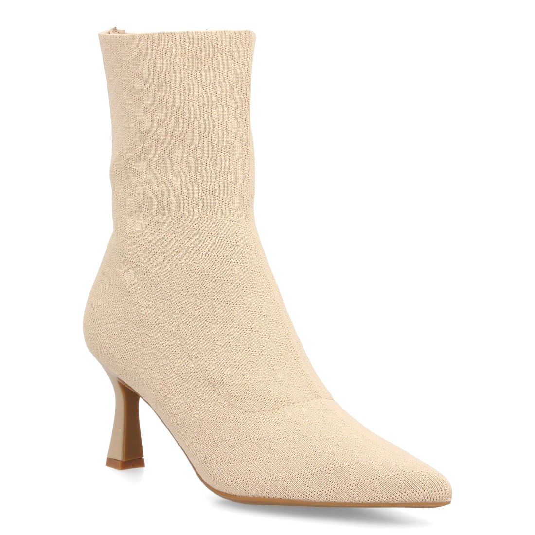 Botín Calcetín Beige con Tacón kitten 3 Botín Calcetín Beige con Tacón kitten - Imagen 3