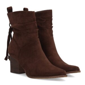Botín de Tacón Caña Arrugada con Flecos Café