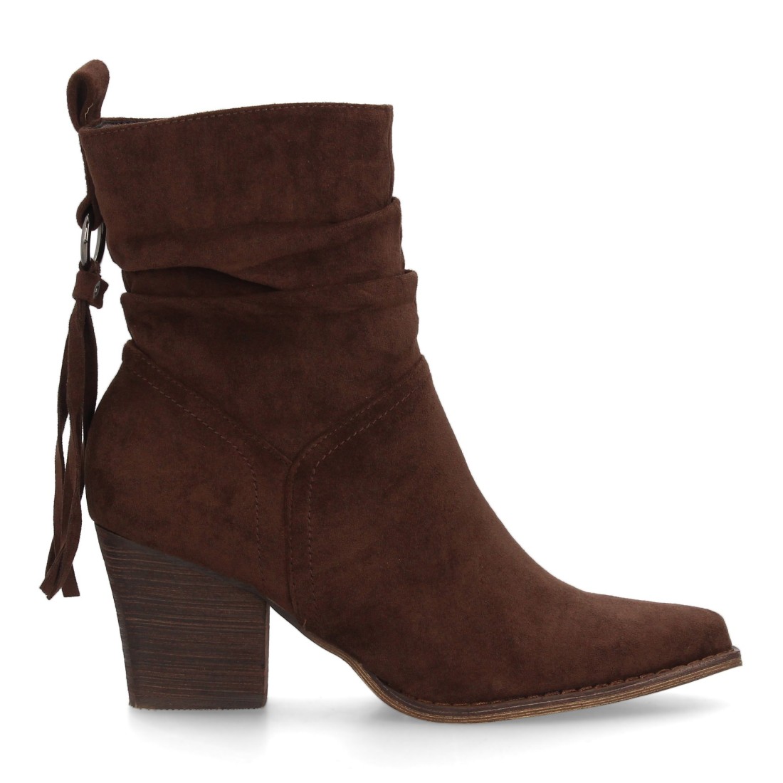 Botín de Tacón Caña Arrugada con Flecos Café 2 Botín de Tacón Caña Arrugada con Flecos Café - Imagen 2